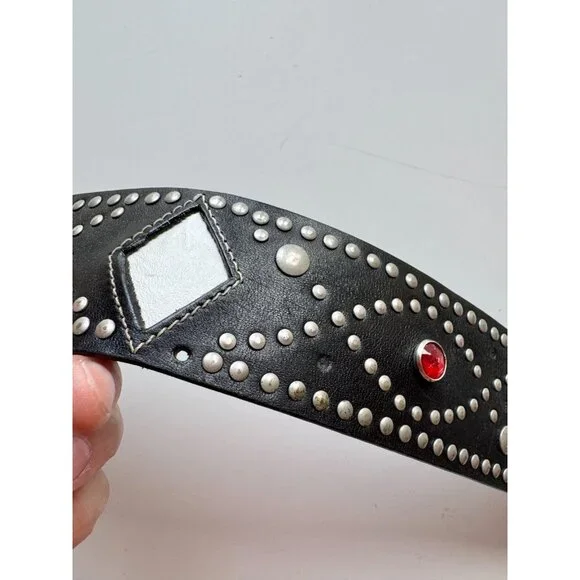 GAP Black Leather Jewel Embossed Studded Card Suit Hip Belt, Size 32/M - Picture 8 of 16